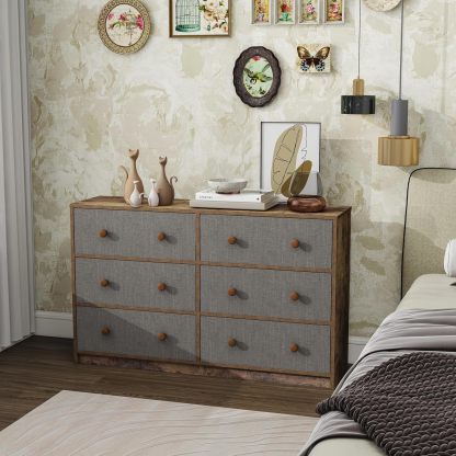 MU:4LIFE Cómoda Elegancia De 6 Cajones, Almacenamiento para Hogar Y Oficina, Organizador Cajonera De Estructura Madera y Cajones De Tela No Tejida y Cubiertas De MDF (Negro y Madera, 6 Cajones)