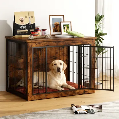 Warcat Dog Crate Furniture with Thick Cushion, Side End Table Wooden Dog Cage with Double Doors, Chew-Resistant Dog Kennel Dog House Indoor for Small to Large Dog #summeressentials #TikTokShopDealsforYouDays #SummerWins #tiktokshopmemorialday
