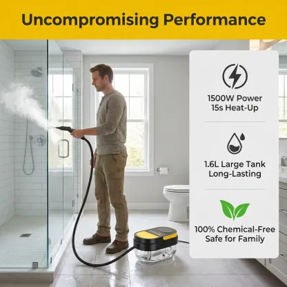 Limpiador a vapor multiusos con mango ajustable de 3 niveles, sistema de calentamiento rápido, depósito de agua grande de 1,7 litros, limpiador a vapor portátil con kit de accesorios de 15 piezas para suelos, azulejos, juntas, cocina, baño, interior del c