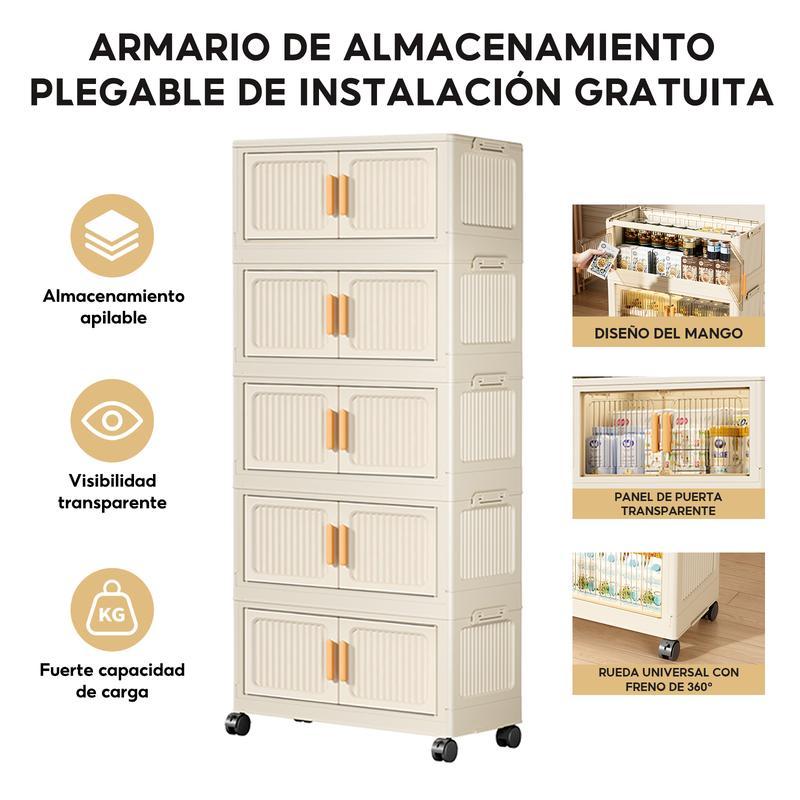 Closet Mueble Armarios Organizador Plegable Ruedas Marrón Claro 65*36*159 cm（Diferentes tamaños disponibles）