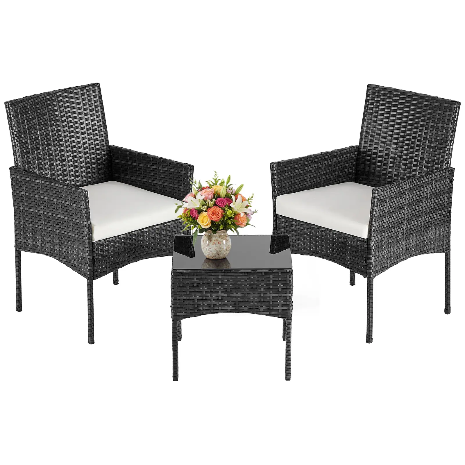 【Ofertas para ti】 Juego de muebles de patio de 3 o 4 piezas, muebles de exterior de ratán sintético (PE) con mesa de centro y cojines lavables; conjunto compacto tipo bistró ideal para balcones, jardines y zonas de piscina.
