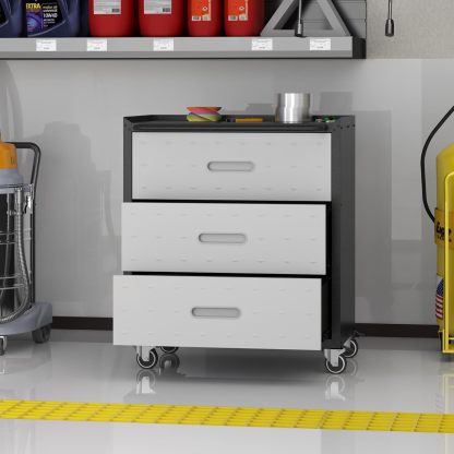 BIZOEIRON - clóset de almacenamiento de metal con ruedas, clóset de cochera con 1 puerta y 4 cajones, almacenamiento de herramientas rodantes, requiere montaje, color negro