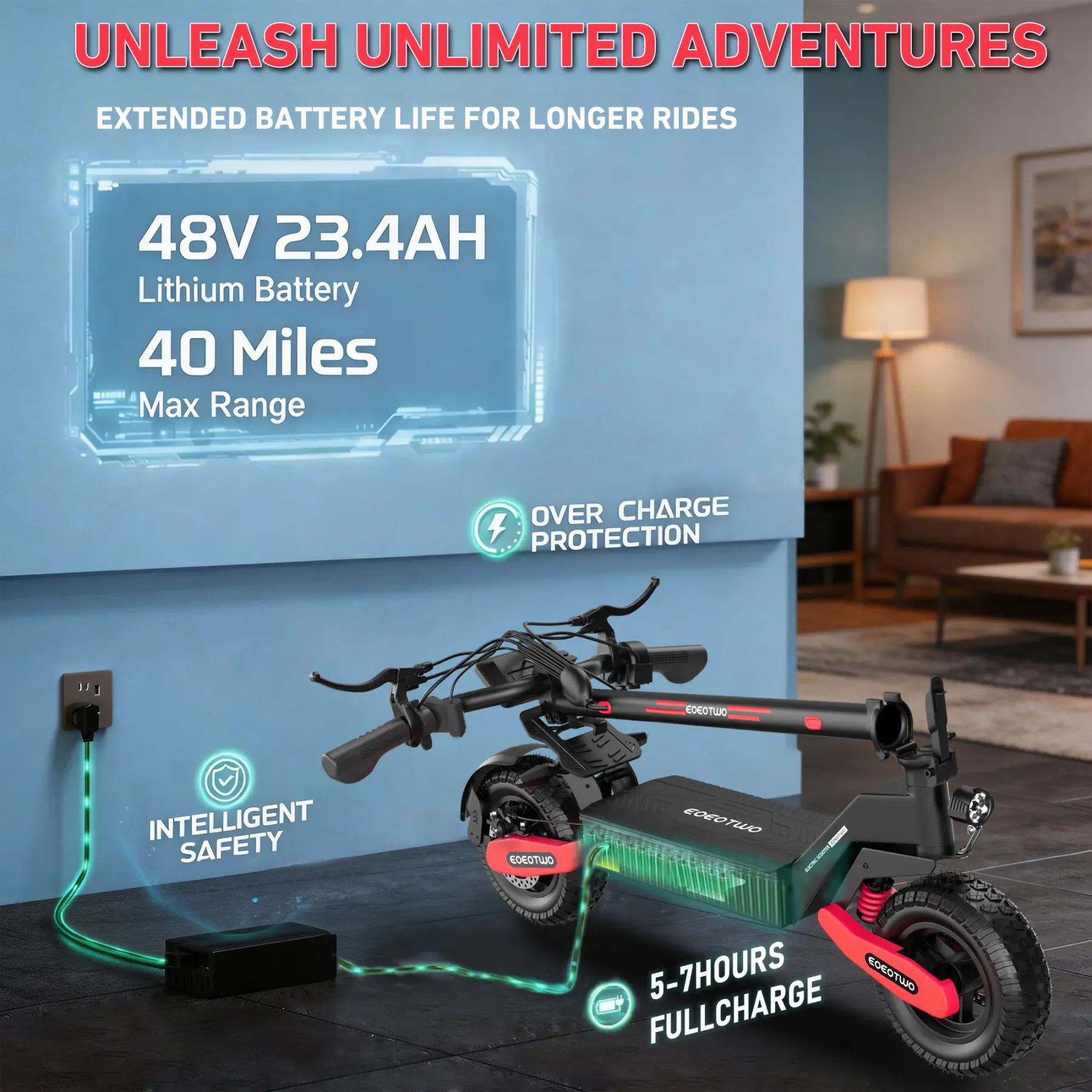 Patinete eléctrico EOEOTWO GT06 con motor de 1200 W y autonomía de 64 km.