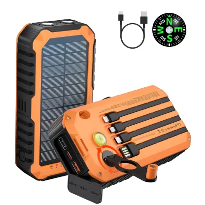 Batería externa Diamuar Solar Charger Power Bank de 40000 mAh con 4 cables y manivela integrados, cargador portátil de 22,5 W de carga rápida con 6 salidas y 4 entradas, linterna brillante y brújula.