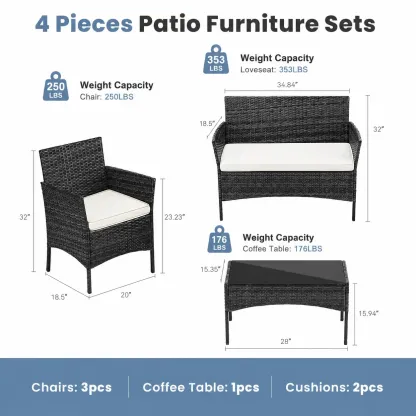 【Ofertas para ti】 Juego de muebles de patio de 3 o 4 piezas, muebles de exterior de ratán sintético (PE) con mesa de centro y cojines lavables; conjunto compacto tipo bistró ideal para balcones, jardines y zonas de piscina.