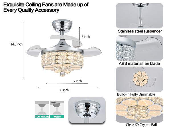 Zynfandor 30" RGB Crystal Retractable Ceiling Fan with Light Dimmable LED Chandelier, Remote & App Control, 6-Speed Timer, Memory Function for Bedroom Living Room,Silver Zynfandor 30" RGB Crystal Retractable Ceiling Fan with Light Dimmable LED Chandelier, Remote & App Control, 6-Speed Timer, Memory Function for Bedroom Living Room,Silver