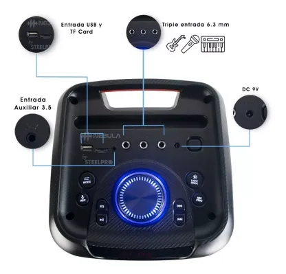 Bocina Portatil Bluetooth Steelpro Nebula Negro Suspension de Aire