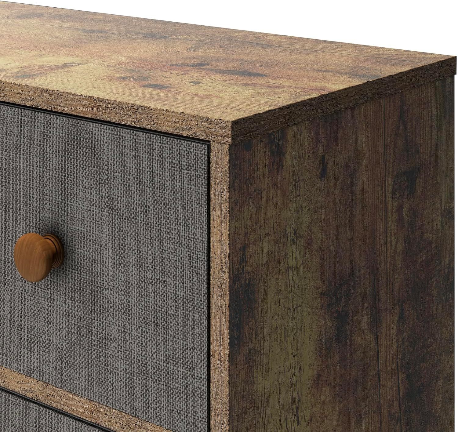 MU:4LIFE Cómoda Elegancia De 6 Cajones, Almacenamiento para Hogar Y Oficina, Organizador Cajonera De Estructura Madera y Cajones De Tela No Tejida y Cubiertas De MDF (Negro y Madera, 6 Cajones)