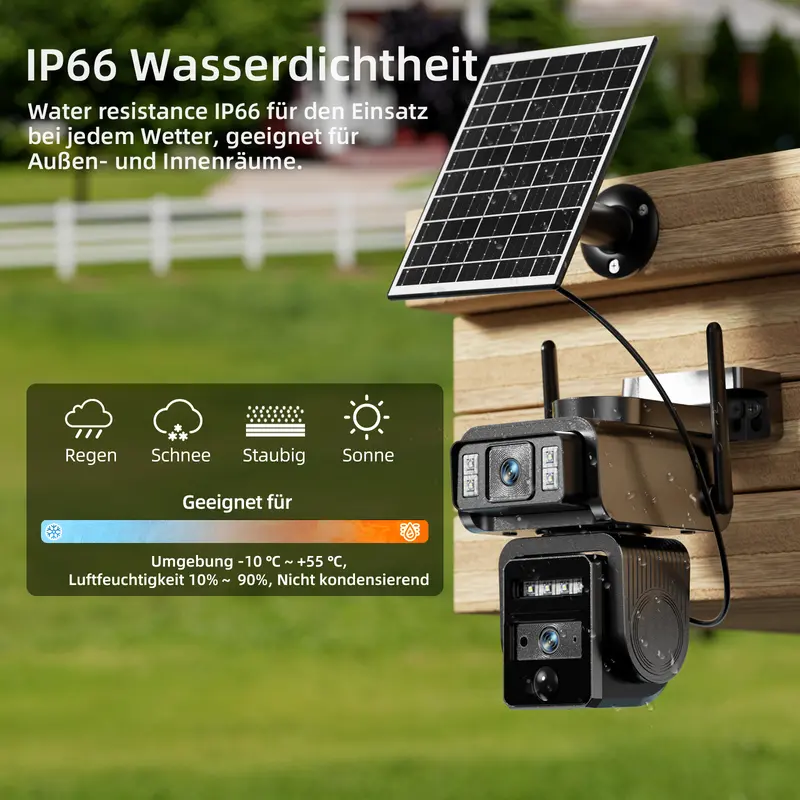 Cámara de seguridad WiFi Seckun Solar CCTV con foco, imagen nítida HD 1080P, PLR, detección de movimiento, visión nocturna a color, resistente al agua, color negro. Cámara de seguridad inalámbrica con doble lente, sin puntos ciegos, seguimiento automático