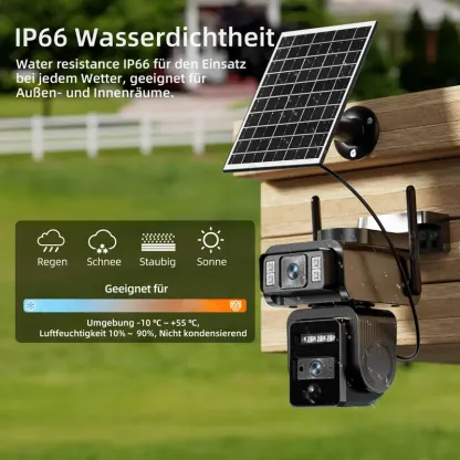 Cámara de seguridad WiFi Seckun Solar CCTV con foco, imagen nítida HD 1080P, PLR, detección de movimiento, visión nocturna a color, resistente al agua, color negro. Cámara de seguridad inalámbrica con doble lente, sin puntos ciegos, seguimiento automático