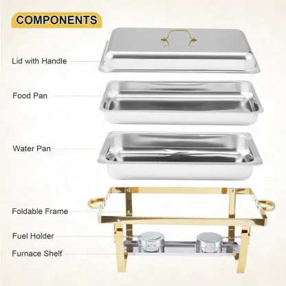 Juego de 8 recipientes rectangulares de acero inoxidable para mantener la comida caliente, ideales para catering.