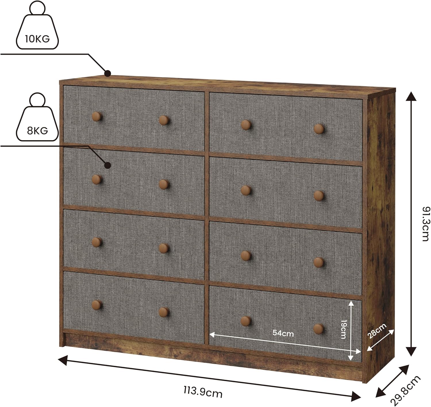 MU:4LIFE Cómoda Elegancia De 6 Cajones, Almacenamiento para Hogar Y Oficina, Organizador Cajonera De Estructura Madera y Cajones De Tela No Tejida y Cubiertas De MDF (Negro y Madera, 6 Cajones)