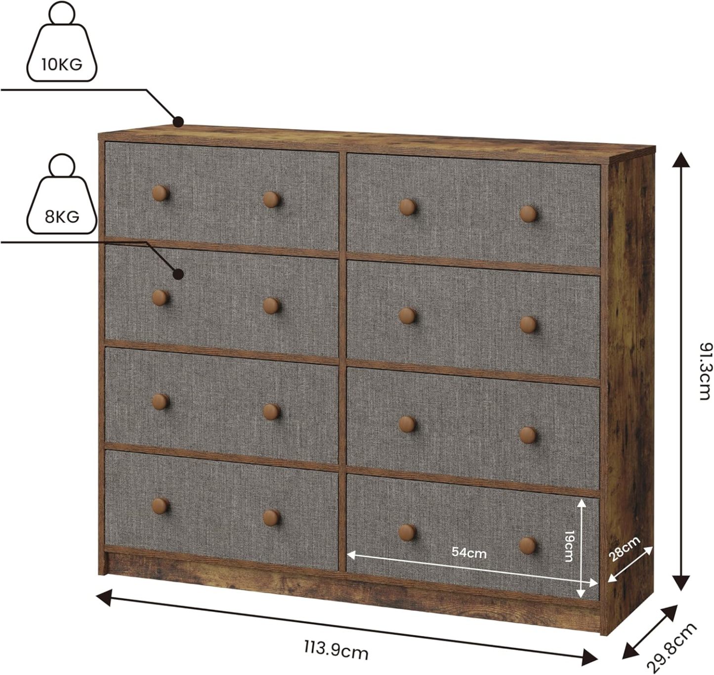 MU:4LIFE Cómoda Elegancia De 6 Cajones, Almacenamiento para Hogar Y Oficina, Organizador Cajonera De Estructura Madera y Cajones De Tela No Tejida y Cubiertas De MDF (Negro y Madera, 6 Cajones)