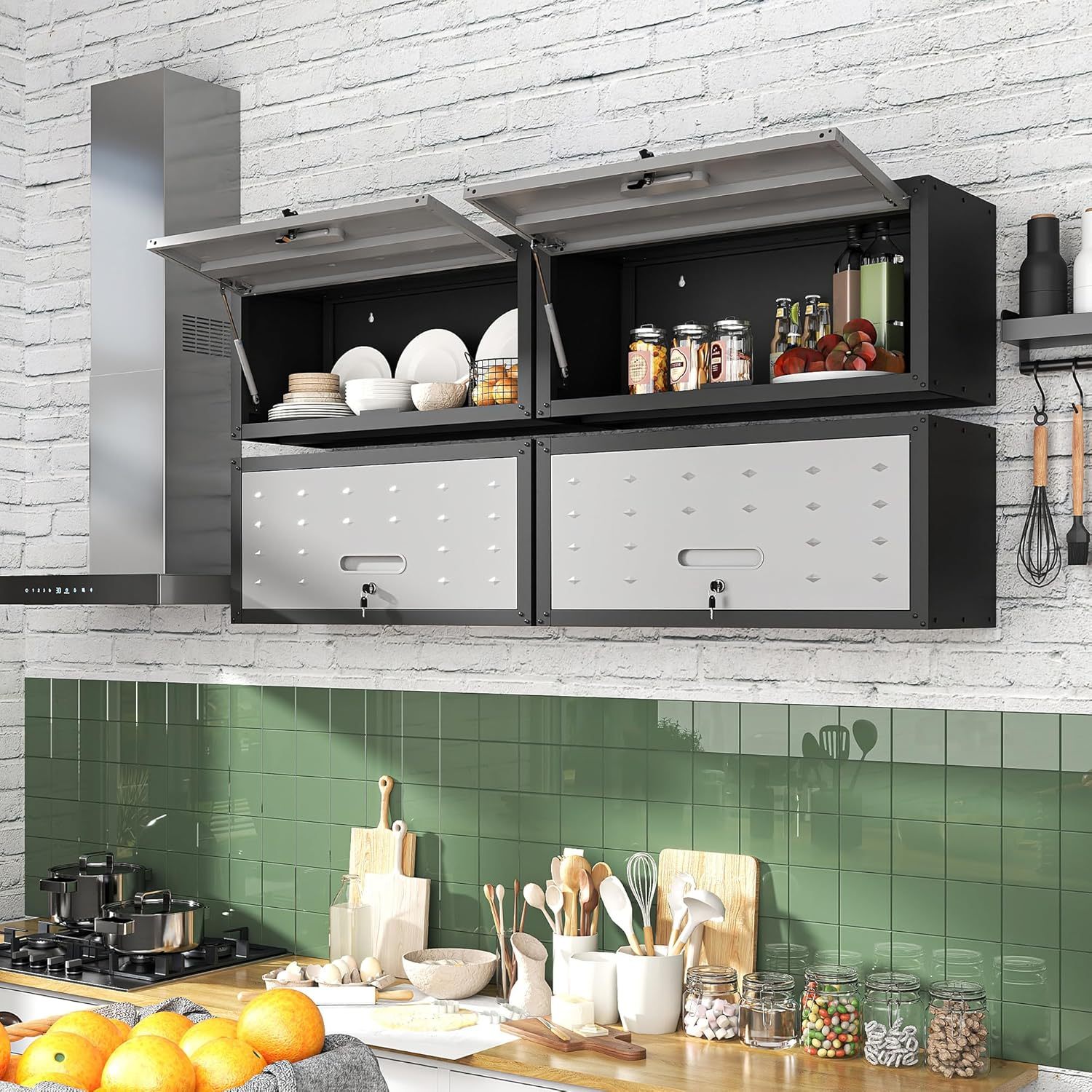 BIZOEIRON - clóset de almacenamiento de metal con ruedas, clóset de cochera con 1 puerta y 4 cajones, almacenamiento de herramientas rodantes, requiere montaje, color negro