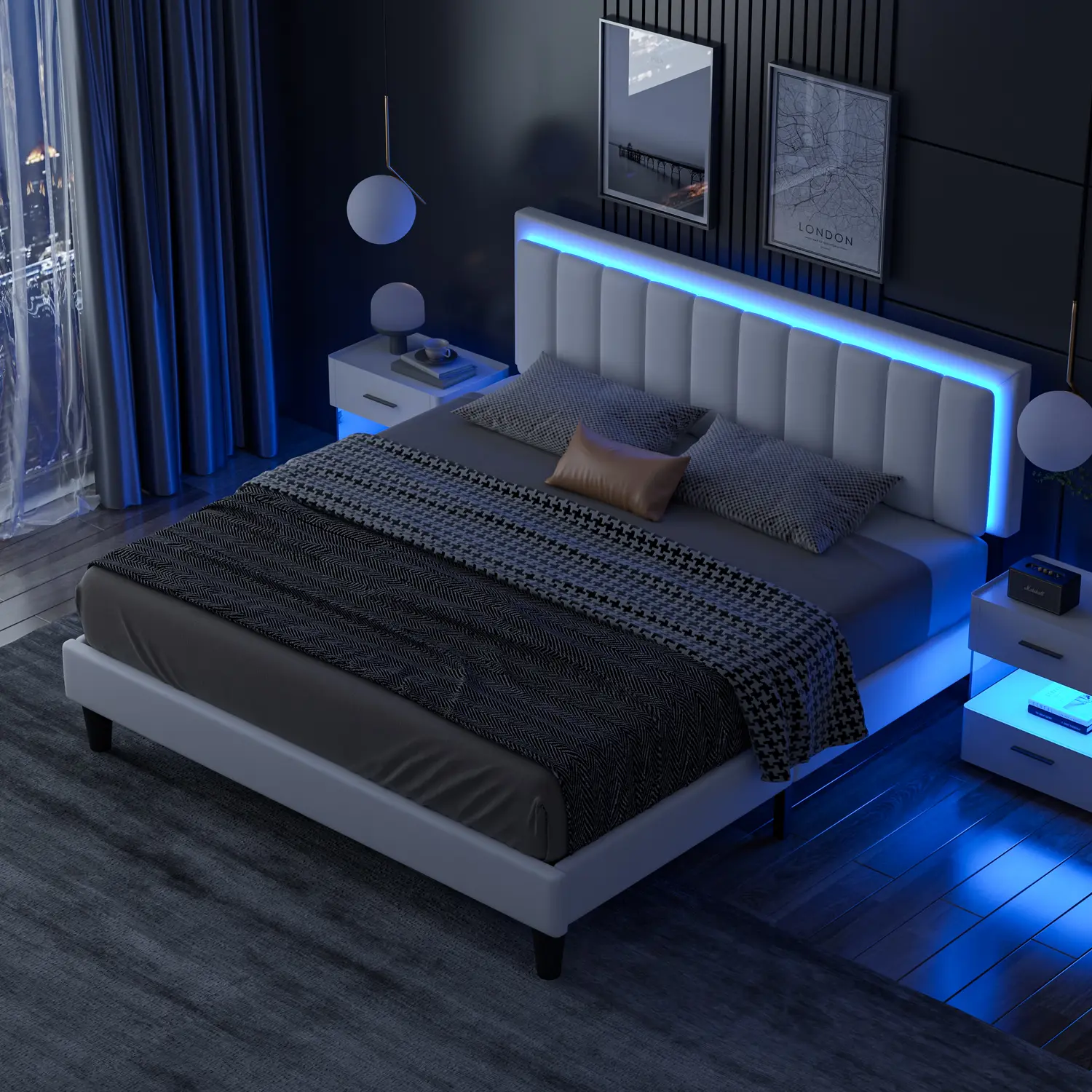 Estructura de cama HOMBCK con iluminación LED y cabecero de cuero de lujo