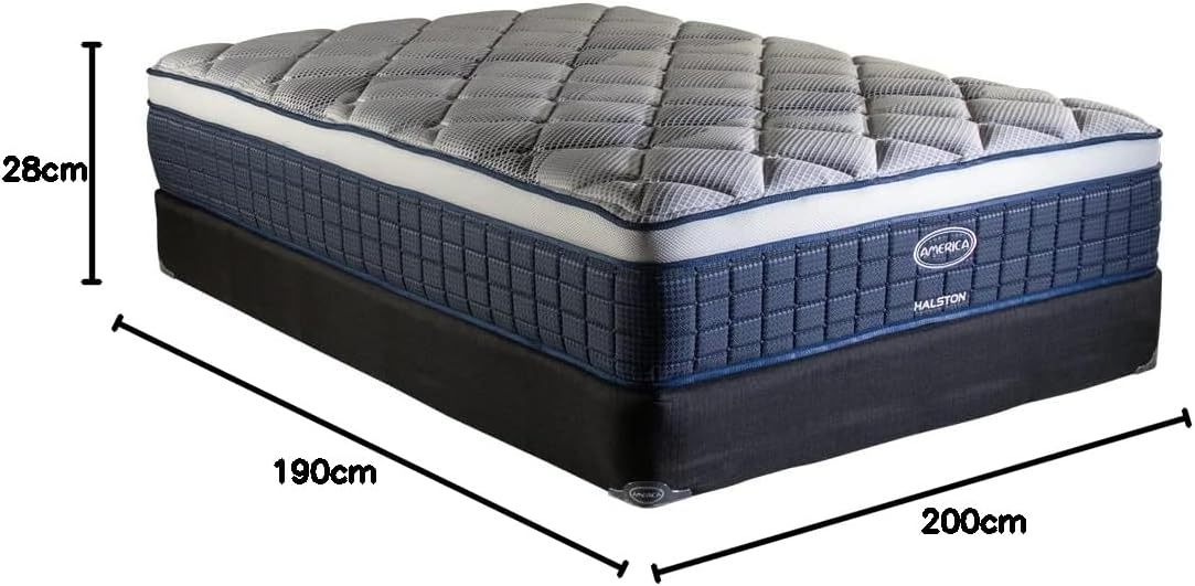 America| Colchon + Box| Individual| Halston| Sistema BONNELL| Ortopedico| Confort Medio| Hipoalergénico y Anti ácaros| 32 cm. de Altura| Garantía 5 años