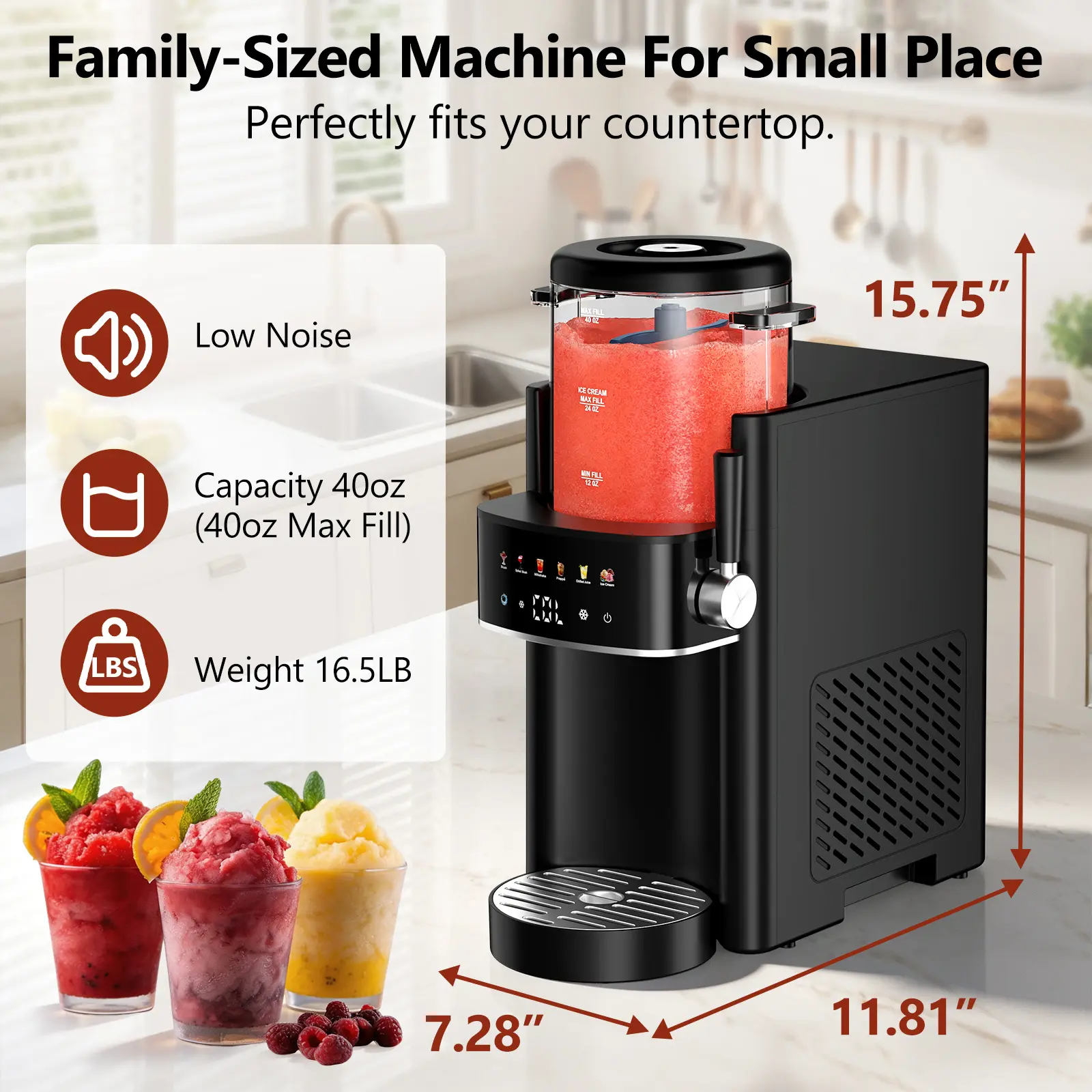 Máquina de granizados S1 para el hogar, no necesita hielo, máquina de bebidas congeladas con 6 preajustes inteligentes y capacidad de 40 oz, máquina de granizados de encimera para bebidas de verano, fiestas de barbacoa, batidos y frappés.