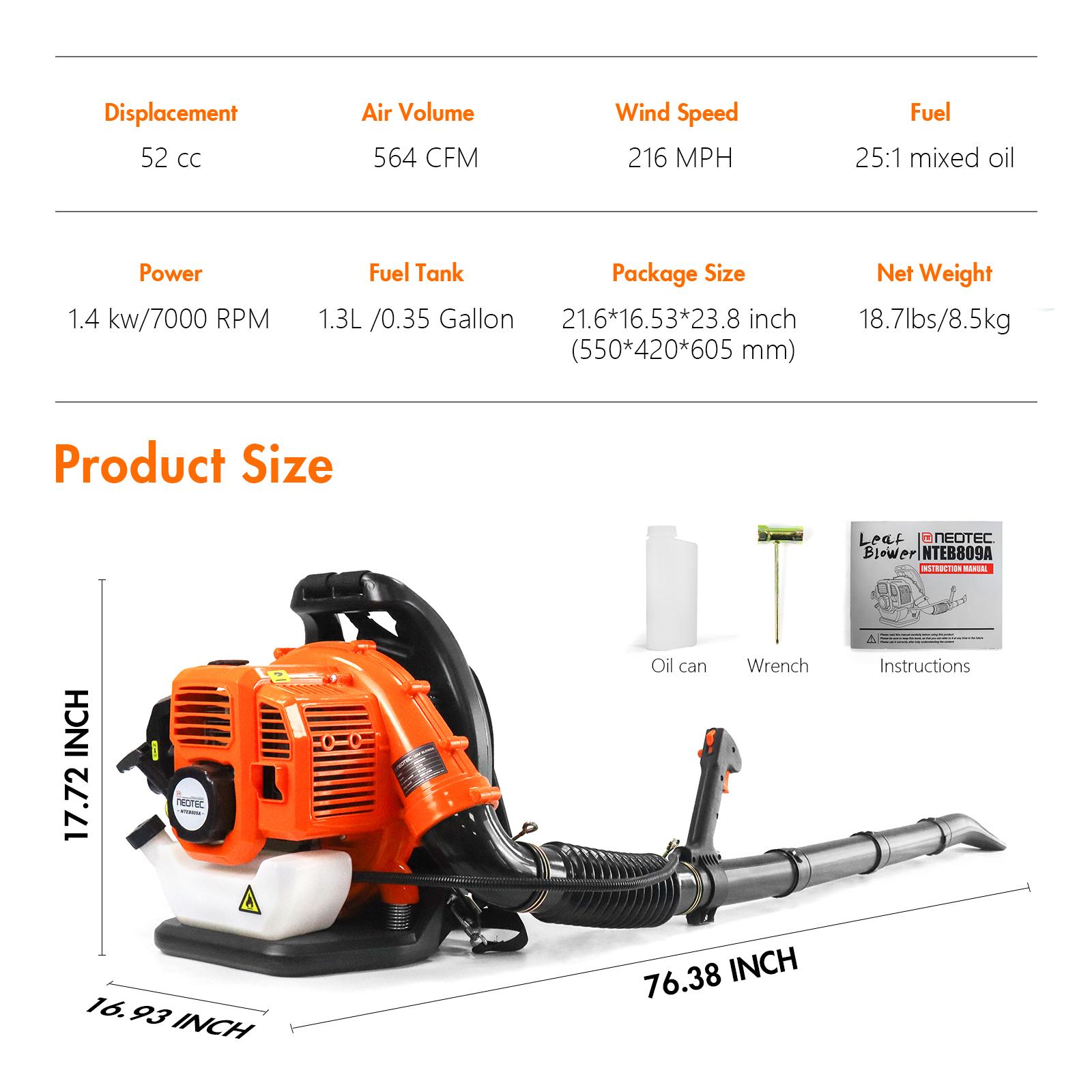 【fathersdaygift】NEOTEC 75.6cc Gas Leaf Blower Backpack 847 CFM 236 MPH 2-Cycle Ergonomic & 52cc Gas Backpack Leaf Blower 2-Stroke Engine 768 CFM 216 MPH