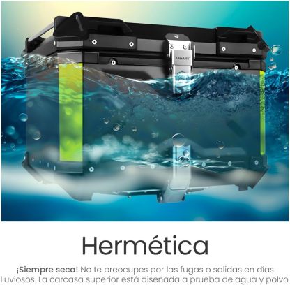 Raganet, Cajuela Profesional para Motocicletas, Maletero de Moto con Interior Forrado de Vinil, Cerradura de Doble Bloqueo, Esquinas Reforzadas, Medidas: 42cm X 34cm, Incluye Material de Montaje