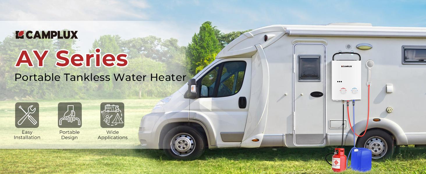CAMPLUX Multifunction Compact Handheld Portable Tankless Water Heater - 1.32GPM On-Demand Hot Water, Low Pressure Start for Camping Shower, Outdoor RV Use CAMPLUX Multifunction Compact Handheld Portable Tankless Water Heater - 1.32GPM On-Demand Hot Water, Low Pressure Start for Camping Shower, Outdoor RV Use