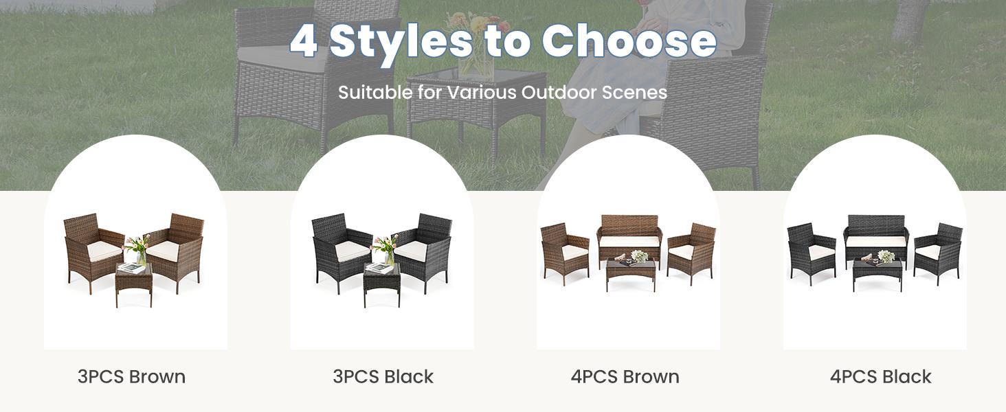【Deals for you】3-Piece/4-Piece Patio Furniture Set, Wicker Outdoor PE Rattan Furniture with Coffee Table & Washable Cushion, Compact Bistro Conversation Seating for Balcony, Garden, Poolside
