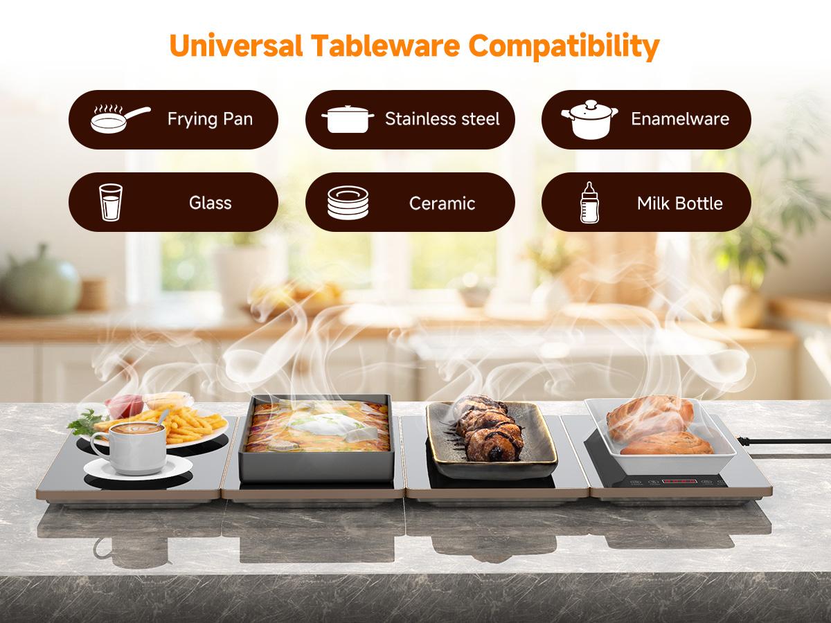 FEPPO Electric Warming Tray, 4-in-1 Food Warmers for Parties Buffet with 10 Temp Settings and Timer, 33"x15" Glass Surface Warming Mat for Food, Modular Buffet Hot Plates for Catering and Gatherings summerwins