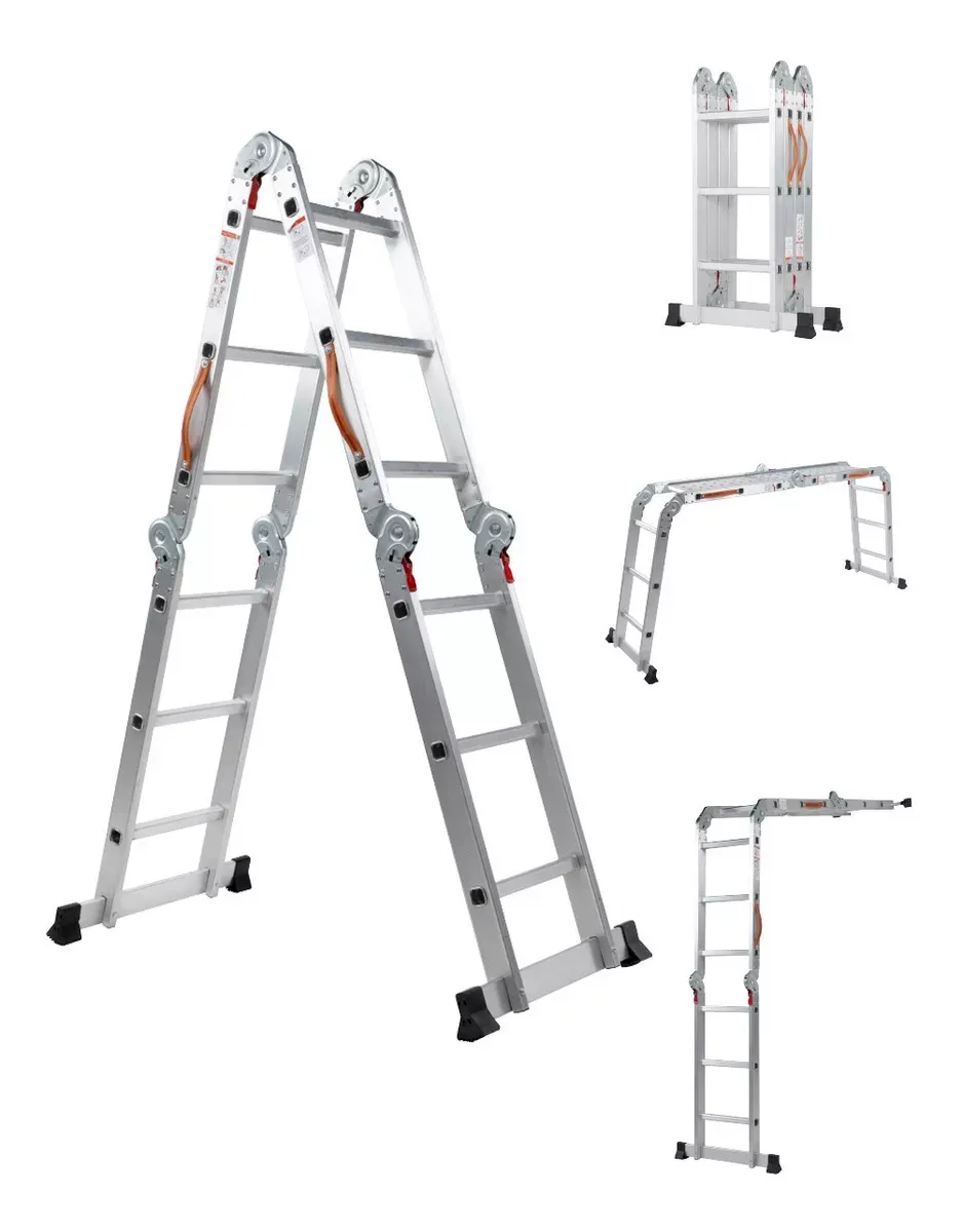 Escalera De Aluminio Multiposiciones Plegable KMEM35 Kingsman De 3.5 Metros Con 12 Peldaños Y Charolas Tipo Tijera Andamio Para 150 kg