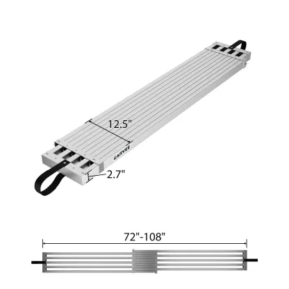 Plataforma de andamio telescópica de 6 a 9 pies, plataforma de trabajo ajustable de aluminio con superficie antideslizante y correas de seguridad, plataforma de escalera resistente para proyectos de construcción y del hogar.