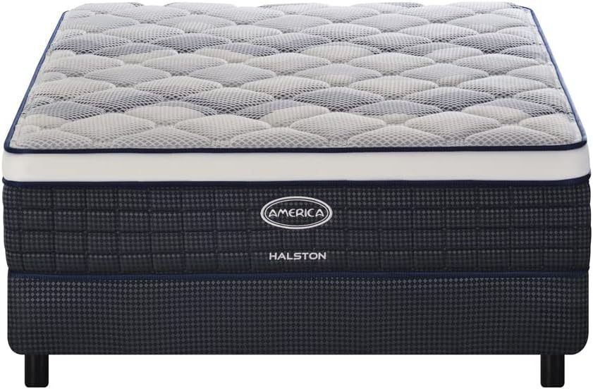 America| Colchon + Box| Individual| Halston| Sistema BONNELL| Ortopedico| Confort Medio| Hipoalergénico y Anti ácaros| 32 cm. de Altura| Garantía 5 años