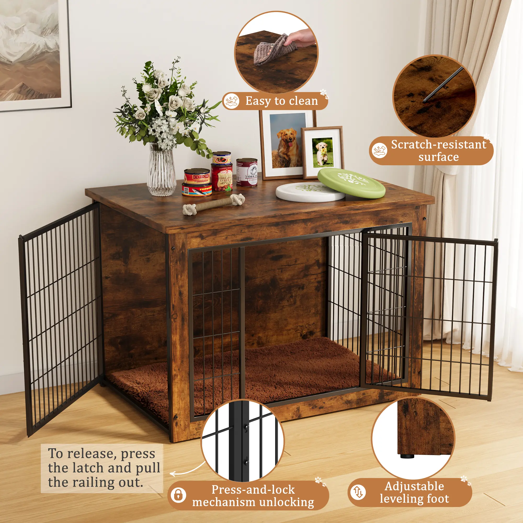 Warcat Dog Crate Furniture with Thick Cushion, Side End Table Wooden Dog Cage with Double Doors, Chew-Resistant Dog Kennel Dog House Indoor for Small to Large Dog #summeressentials #TikTokShopDealsforYouDays #SummerWins #tiktokshopmemorialday