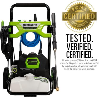 Greenworks Lavadora a presión GPW2003 (Marco Abierto), 2000 PSI 1.2 GPM, Hidrolavadora con garantía Premium
