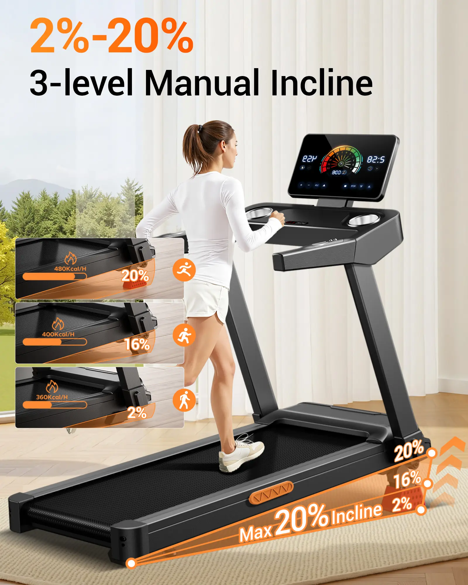 Cinta de correr plegable UMAY con inclinación del 20 % para hacer ejercicio en casa