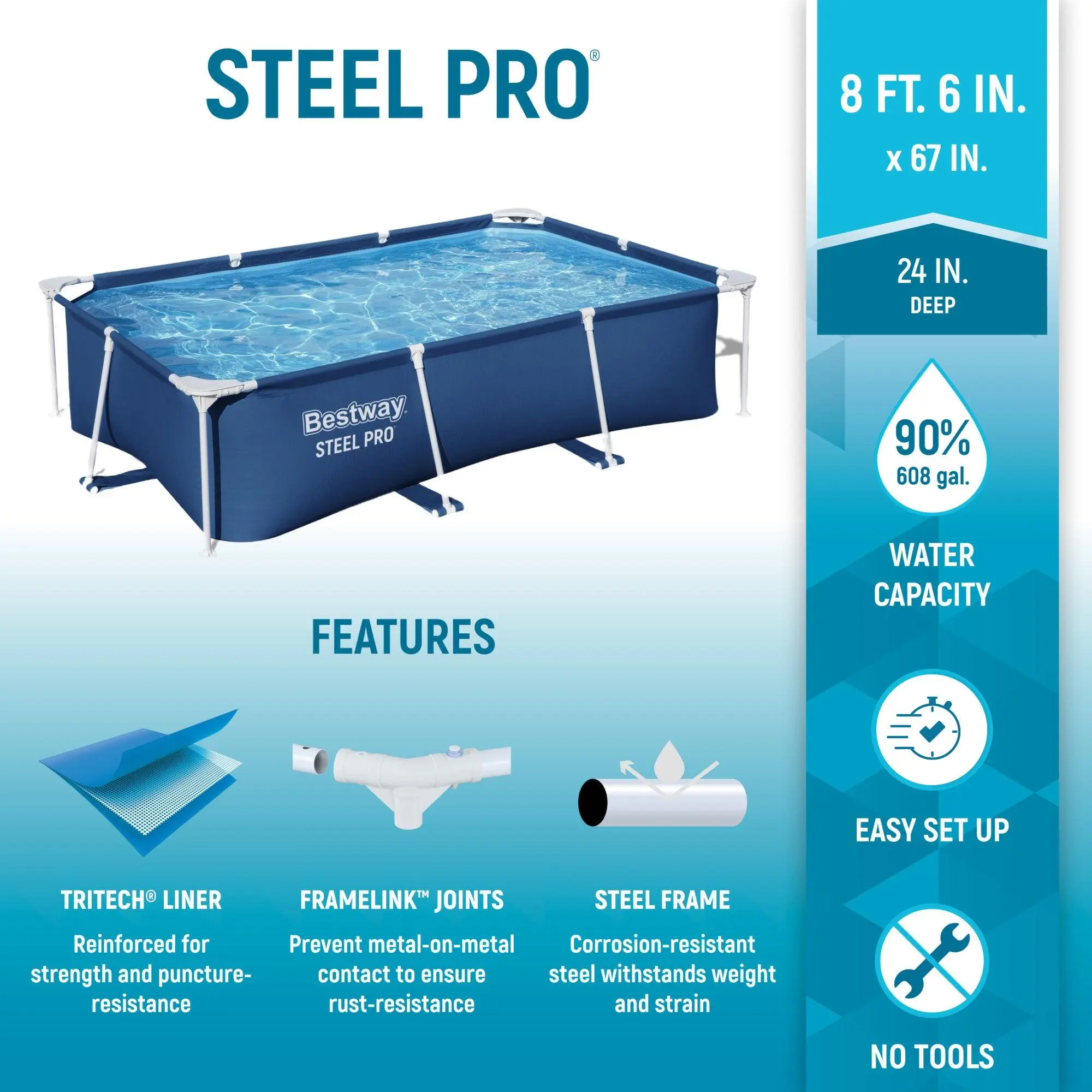 Piscina rectangular Bestway Steel Pro de 8,5' x 67' x 24'