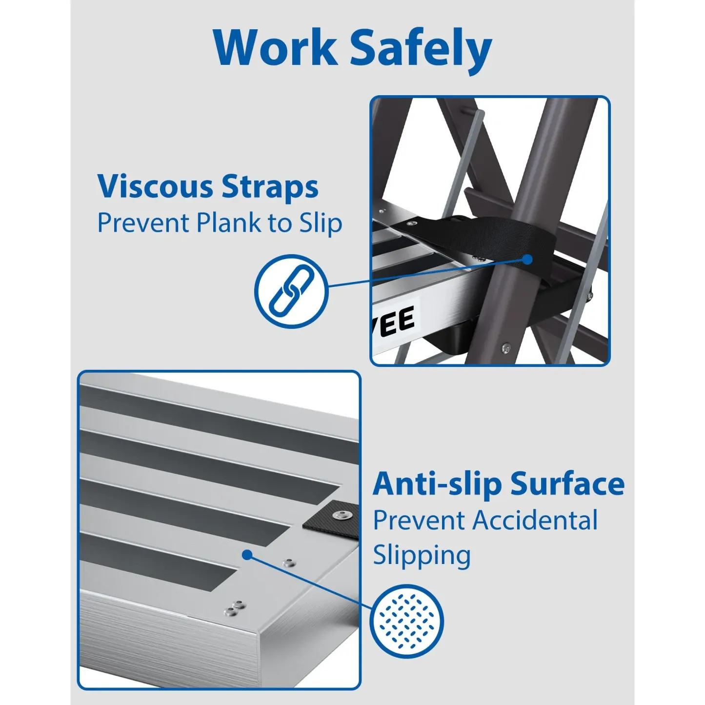 Plataforma de andamio telescópica de 6 a 9 pies, plataforma de trabajo ajustable de aluminio con superficie antideslizante y correas de seguridad, plataforma de escalera resistente para proyectos de construcción y del hogar.