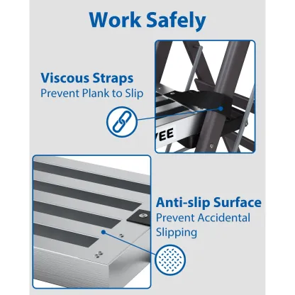 Plataforma de andamio telescópica de 6 a 9 pies, plataforma de trabajo ajustable de aluminio con superficie antideslizante y correas de seguridad, plataforma de escalera resistente para proyectos de construcción y del hogar.
