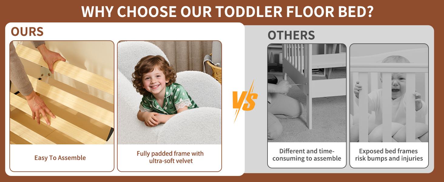 Lilypelle Toddler Bed Frame, With Detachable Safety Railing, CPSC Certified Boy and Girl Crib, Standard Crib, Certified Fabric Toddler Bed Frame, Excluding Mattress summerwins,dorm essentials,home decor deskmakeover