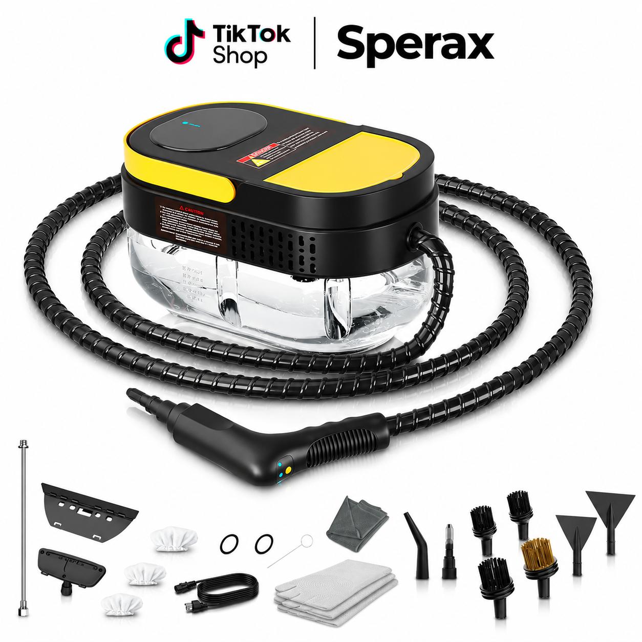 All-Purpose Steam Cleaner with 3-Level Adjustable Handle, Fast Heat-Up System, 1.7 Qt Large Water Tank, Portable Steam Cleaner with 15-Piece Accessory Kit for Floors, Tile, Grout, Kitchen, Bathroom, Car Interior & Tough Grease Removal