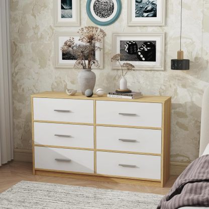 MU:4LIFE Cómoda Elegancia De 6 Cajones, Almacenamiento para Hogar Y Oficina, Organizador Cajonera De Estructura Madera y Cajones De Tela No Tejida y Cubiertas De MDF (Negro y Madera, 6 Cajones)