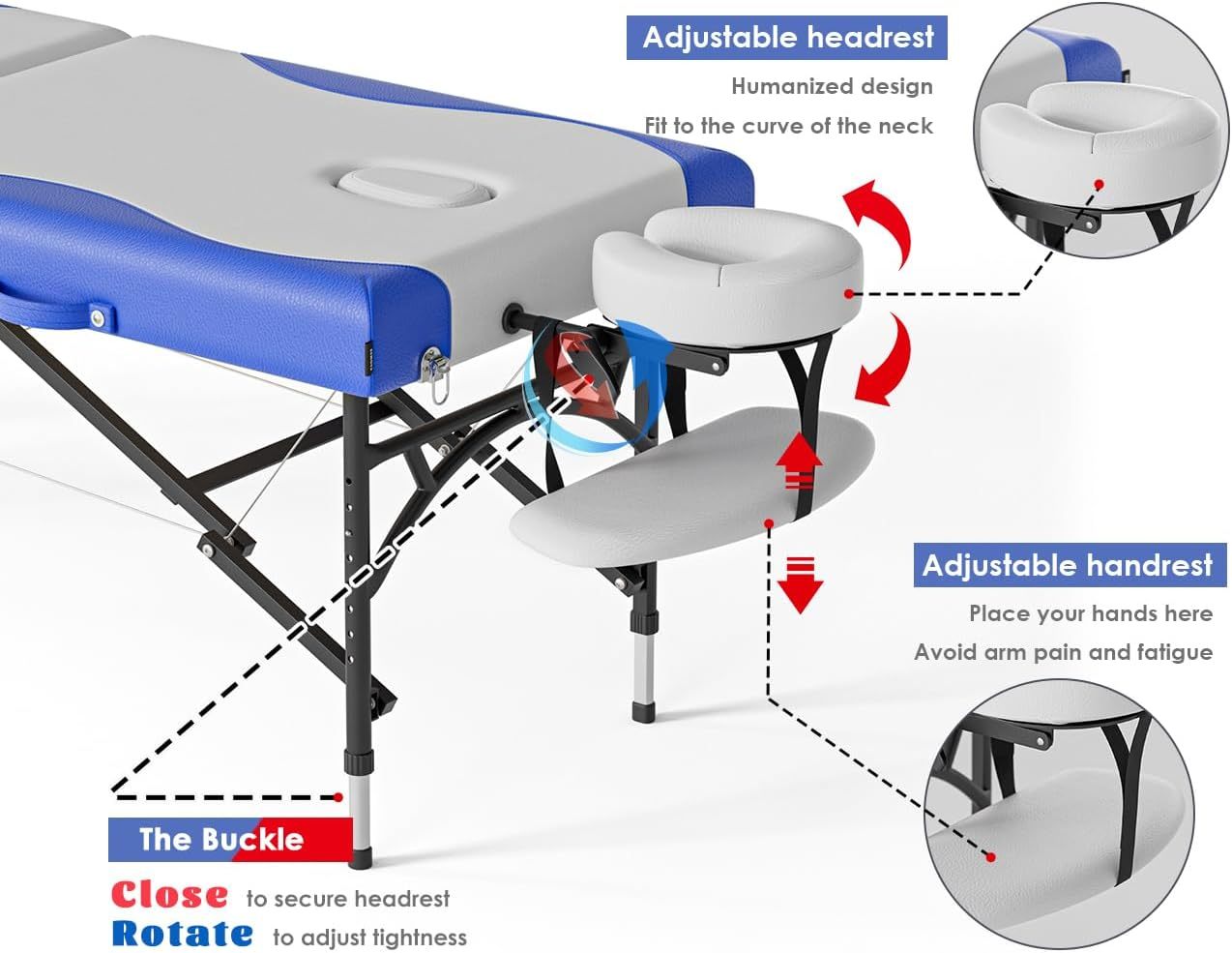 CLORIS - Mesa de masaje profesional de 84 pulgadas, portátil, de aluminio reforzado, con capacidad para hasta 1000 libras, 2 plegables, ligeras, para spa, salón, tatuaje, cama de masaje, altura