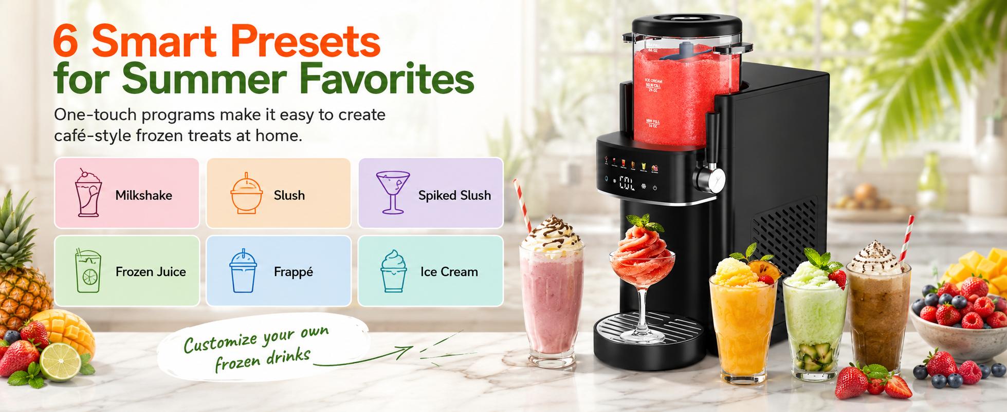 S1 Slushie Machine for Home, No Ice Needed Frozen Drink Maker with 6 Smart Presets & 40oz Capacity, Countertop Slushie Maker for Summer Drinks, BBQ Parties, Milkshakes & Frappé