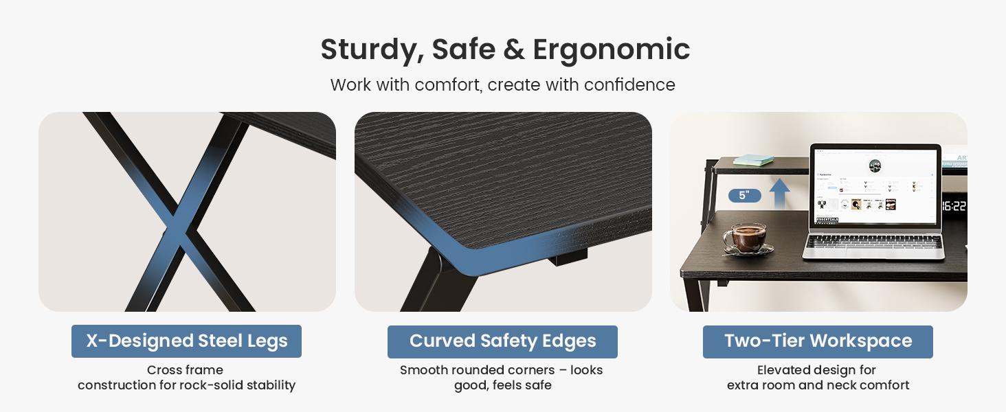Sweetcrispy Minimalist Modern Foldable Desk - No Assembly Needed, 2-Tier Compact Laptop Desk with Shelf, Modern Style Space-Saving Computer Table for Apartment Home Office, Compact Laptop Desks, Minimalist Modern Desks