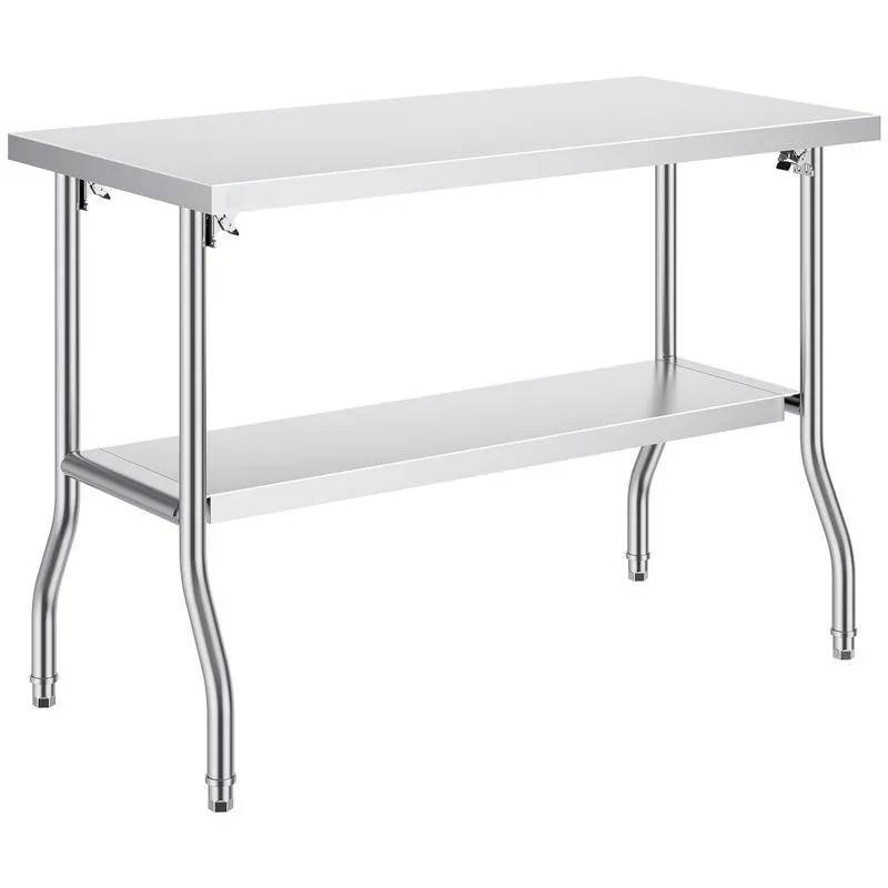 Mesa de preparación comercial plegable, estación de trabajo comercial de 48 x 24 pulgadas con estante inferior, mesa plegable de acero inoxidable resistente con carga de 300 libras.