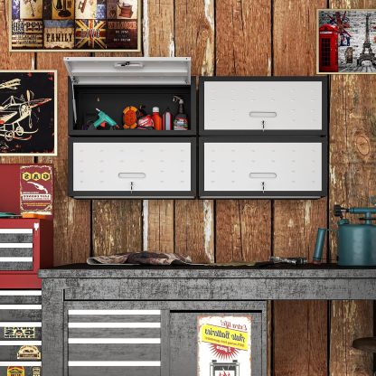 BIZOEIRON - clóset de almacenamiento de metal con ruedas, clóset de cochera con 1 puerta y 4 cajones, almacenamiento de herramientas rodantes, requiere montaje, color negro