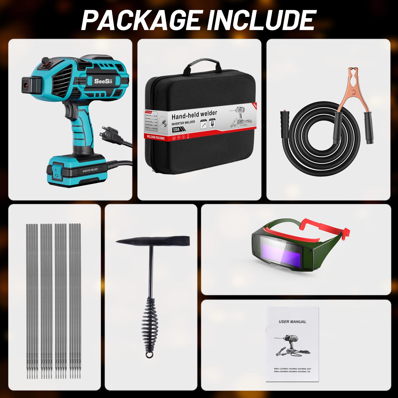 【FathersDay Gift】SEESII Handheld Welder 110V 120A Portable ARC Welding Machine with True Color Auto Darkening Goggles & Chipping Hammer for 3/64"-1/8" Rods Smart#SummerVibes IGBT Inverter Technology 20-120 Amp Output Outdoorfun fathersdaygift