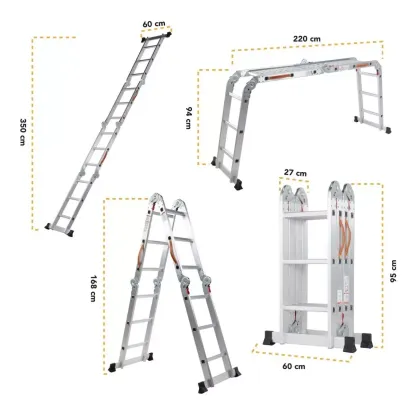 Escalera De Aluminio Multiposiciones Plegable KMEM35 Kingsman De 3.5 Metros Con 12 Peldaños Y Charolas Tipo Tijera Andamio Para 150 kg