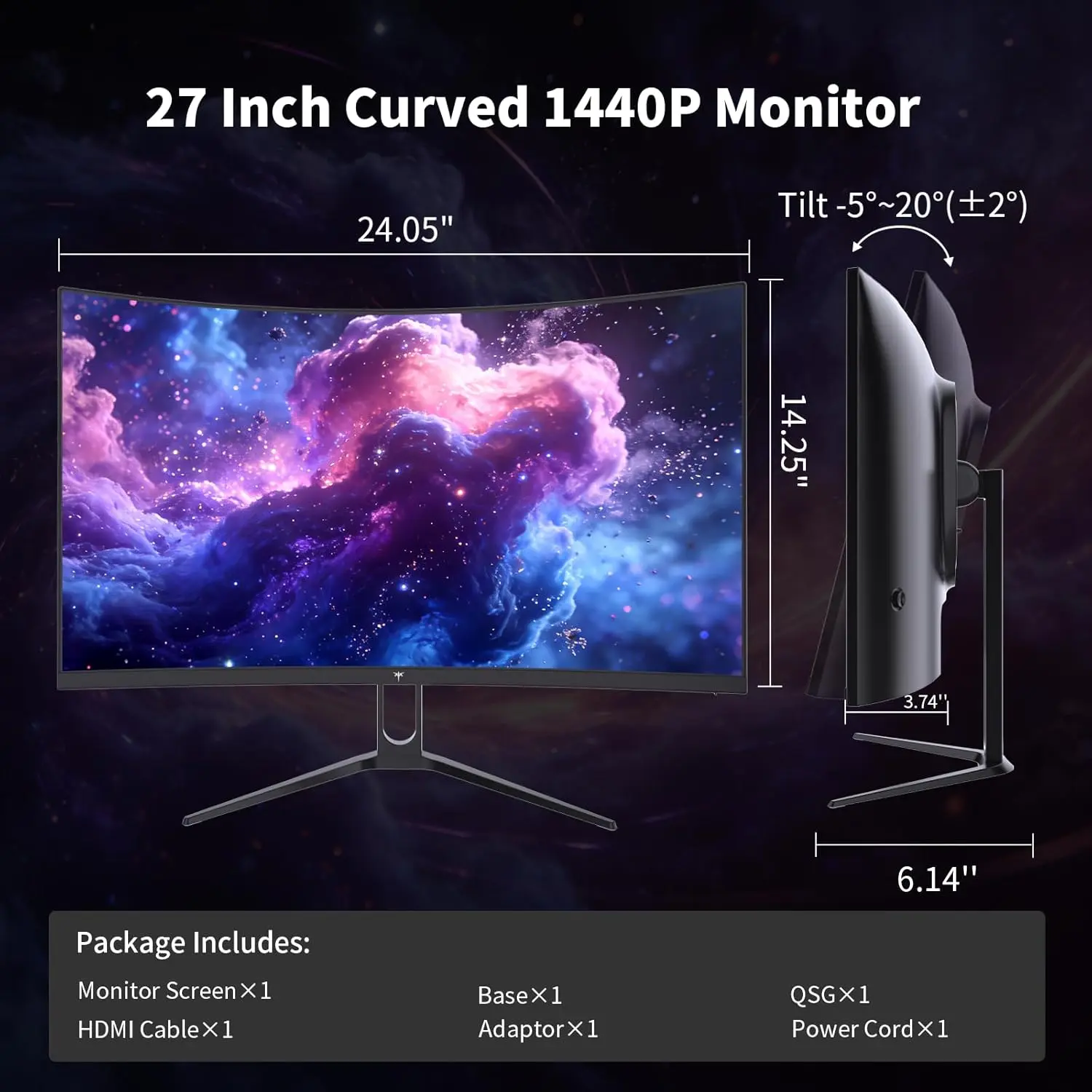 Monitor gaming curvo VA KTC de 27" (2560x1440), curvatura 1500R, tasa de refresco de 144 Hz/120 Hz, HDR400 (400 nits), Adaptive Sync, 2x HDMI 2.0, DP 1.4, montaje VESA 100x100, modelo H27S5C.