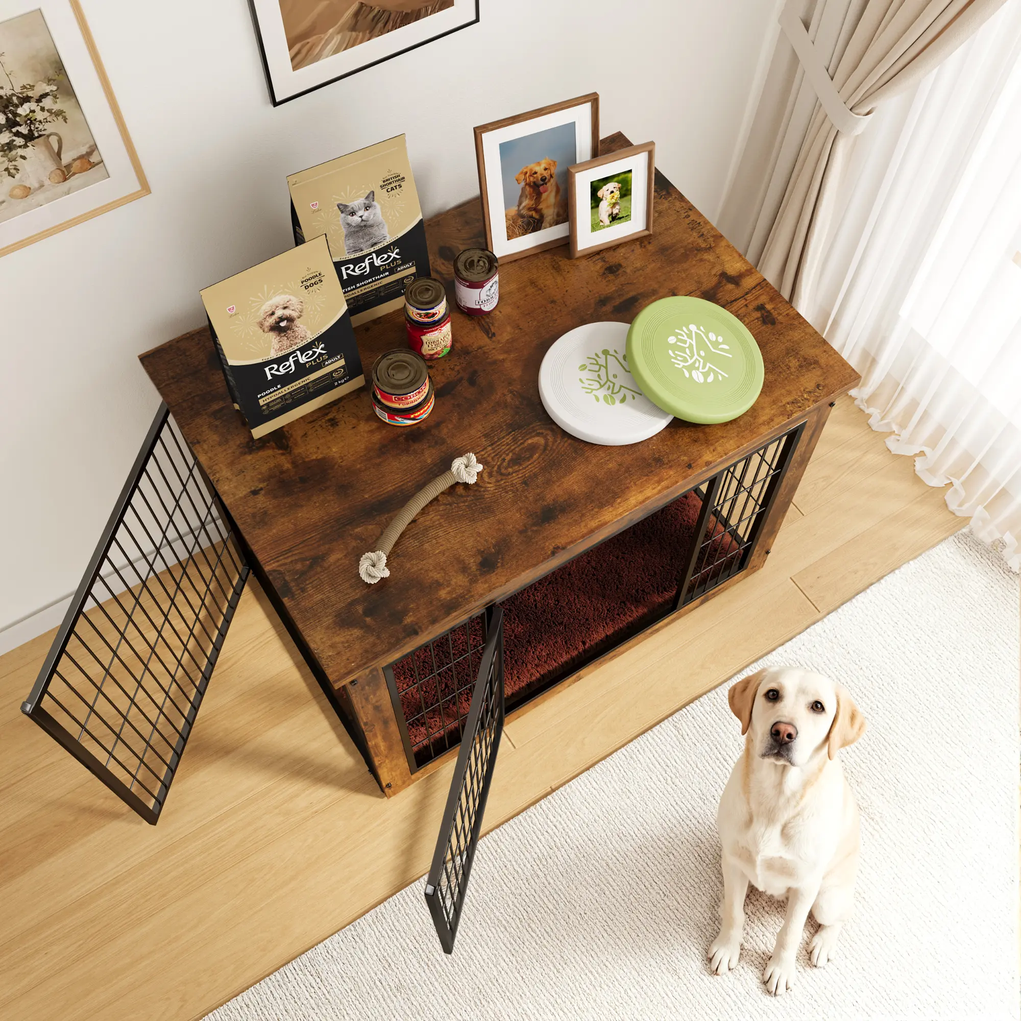 Warcat Dog Crate Furniture with Thick Cushion, Side End Table Wooden Dog Cage with Double Doors, Chew-Resistant Dog Kennel Dog House Indoor for Small to Large Dog #summeressentials #TikTokShopDealsforYouDays #SummerWins #tiktokshopmemorialday
