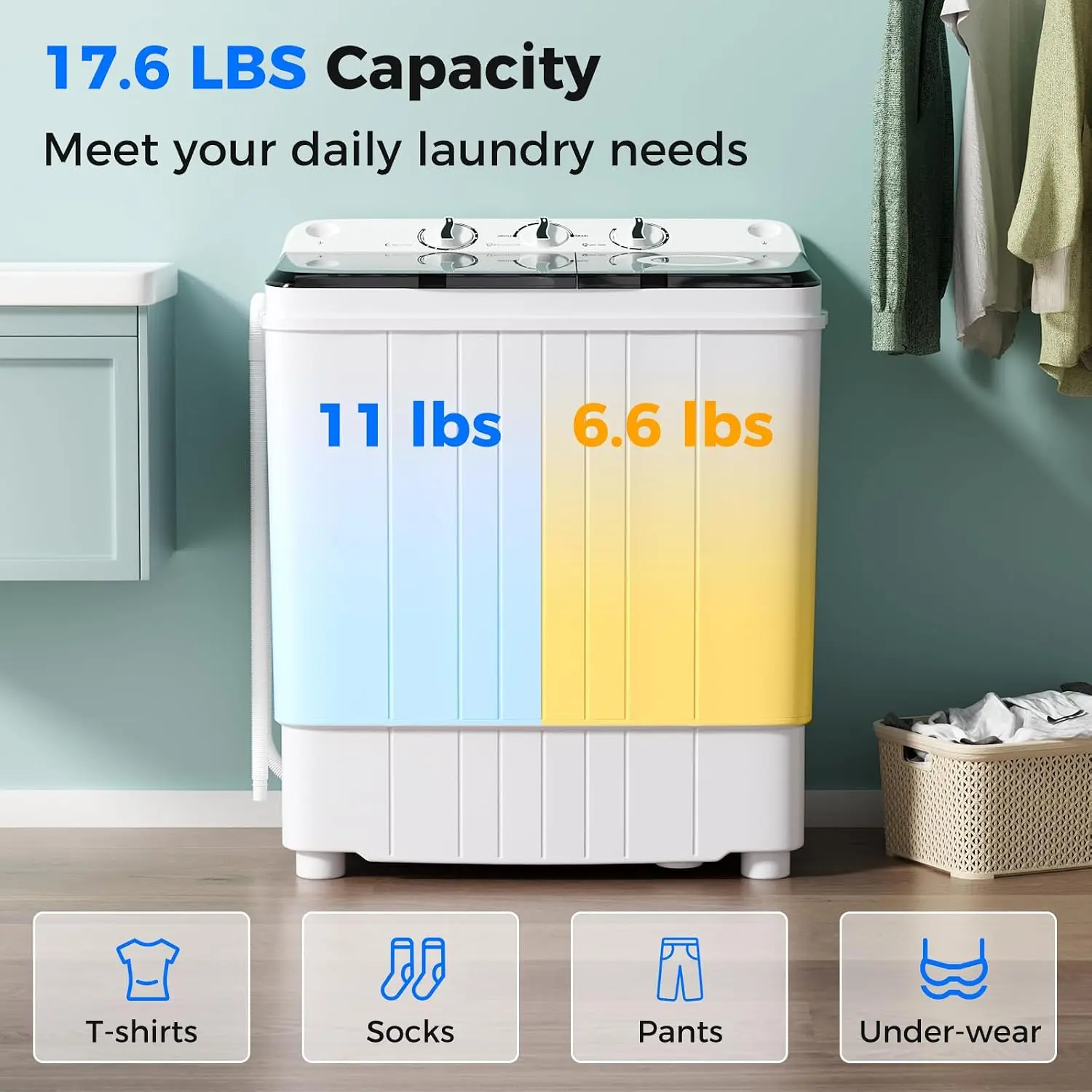 Lavadora de doble tina Costway - Capacidad de 9 kg (20 libras), diseño compacto