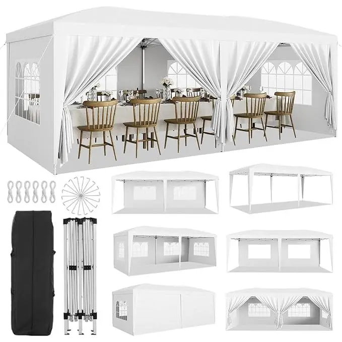 Carpa plegable resistente de 10x20 pies, tipo cenador impermeable.