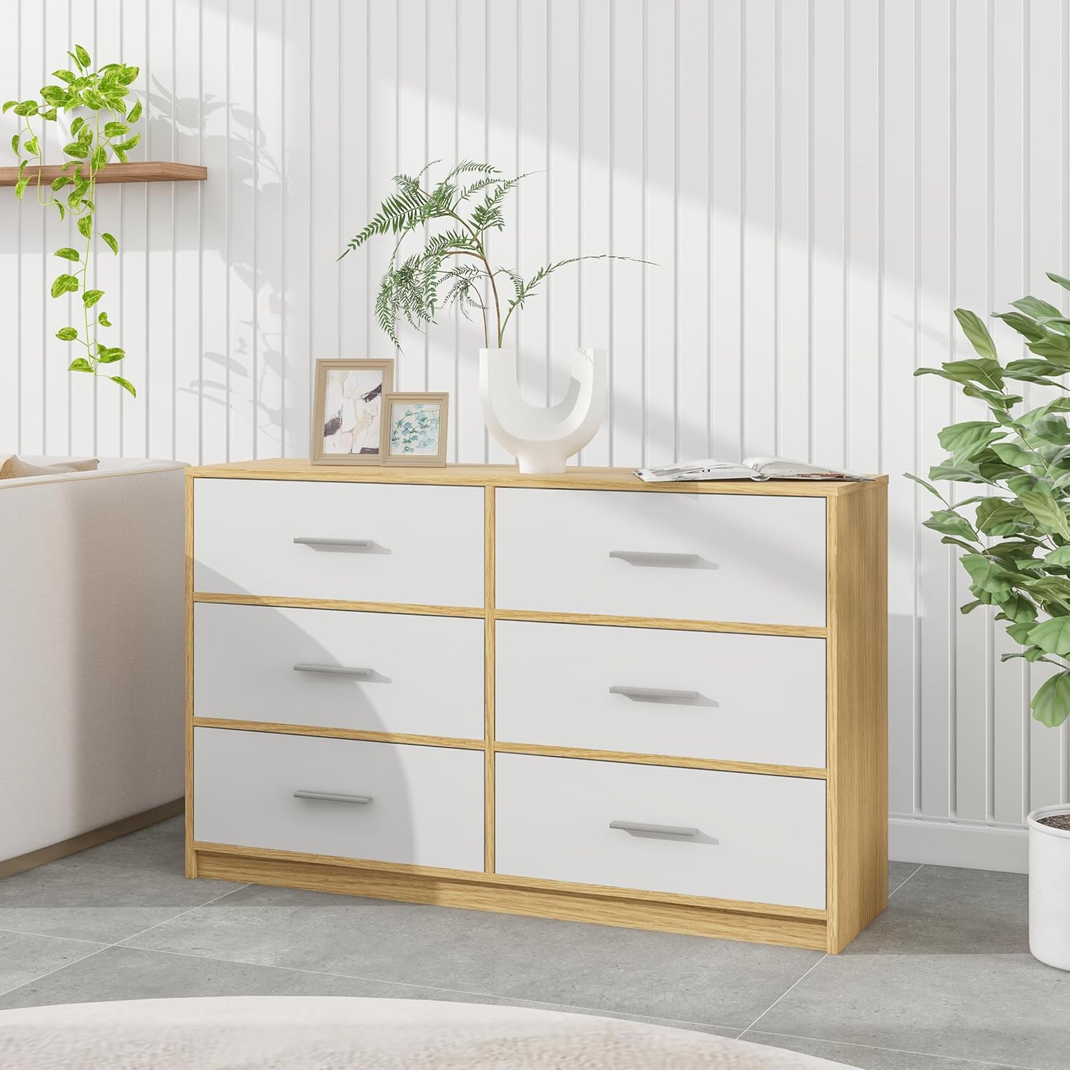 MU:4LIFE Cómoda Elegancia De 6 Cajones, Almacenamiento para Hogar Y Oficina, Organizador Cajonera De Estructura Madera y Cajones De Tela No Tejida y Cubiertas De MDF (Negro y Madera, 6 Cajones)